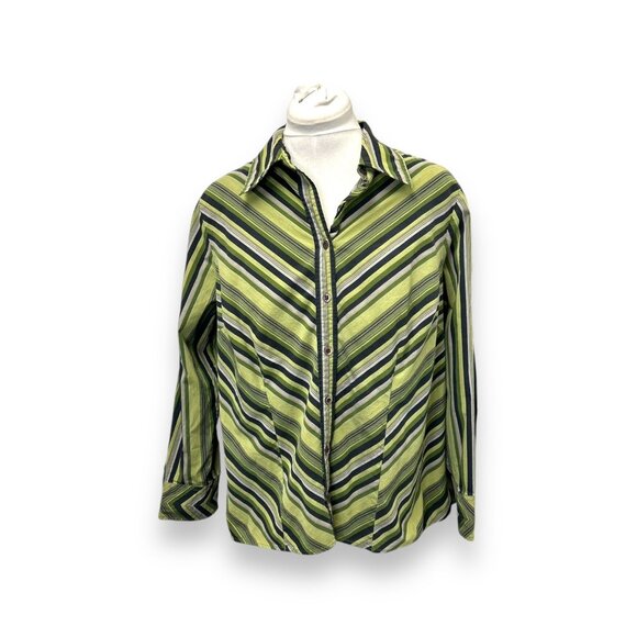 Vintage Lane Bryant Womens Striped Blouse Size 18/20 Long Sleeve Button-Down Cot - Picture 1 of 8